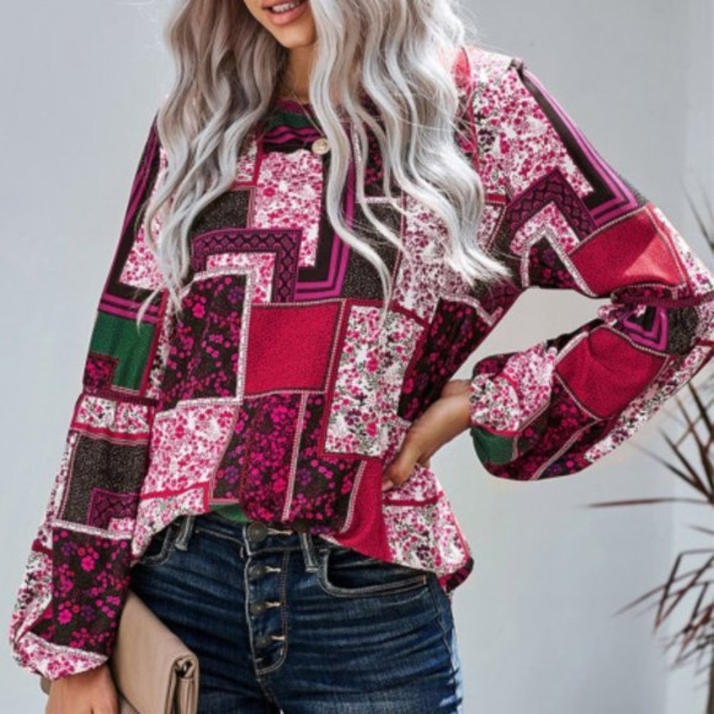romantic rose patchwork blouse